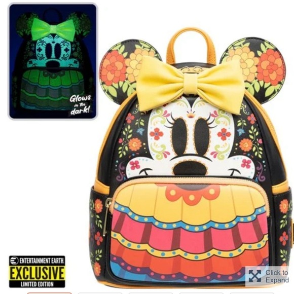 Loungefly Minnie Mouse Dia de los Muertos Sugar Skull Mini-Backpack - Picture 2 of 9